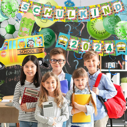 Einschulung Deko Set Junge Grün Luftballons Folienballon Quasten 2024 Schulanfang