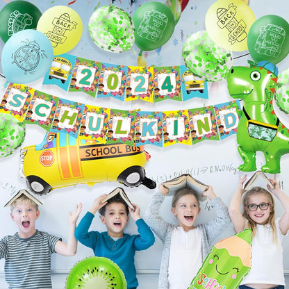 Einschulung Deko Set Junge Grün Luftballons 2024 Girlande Folienballon