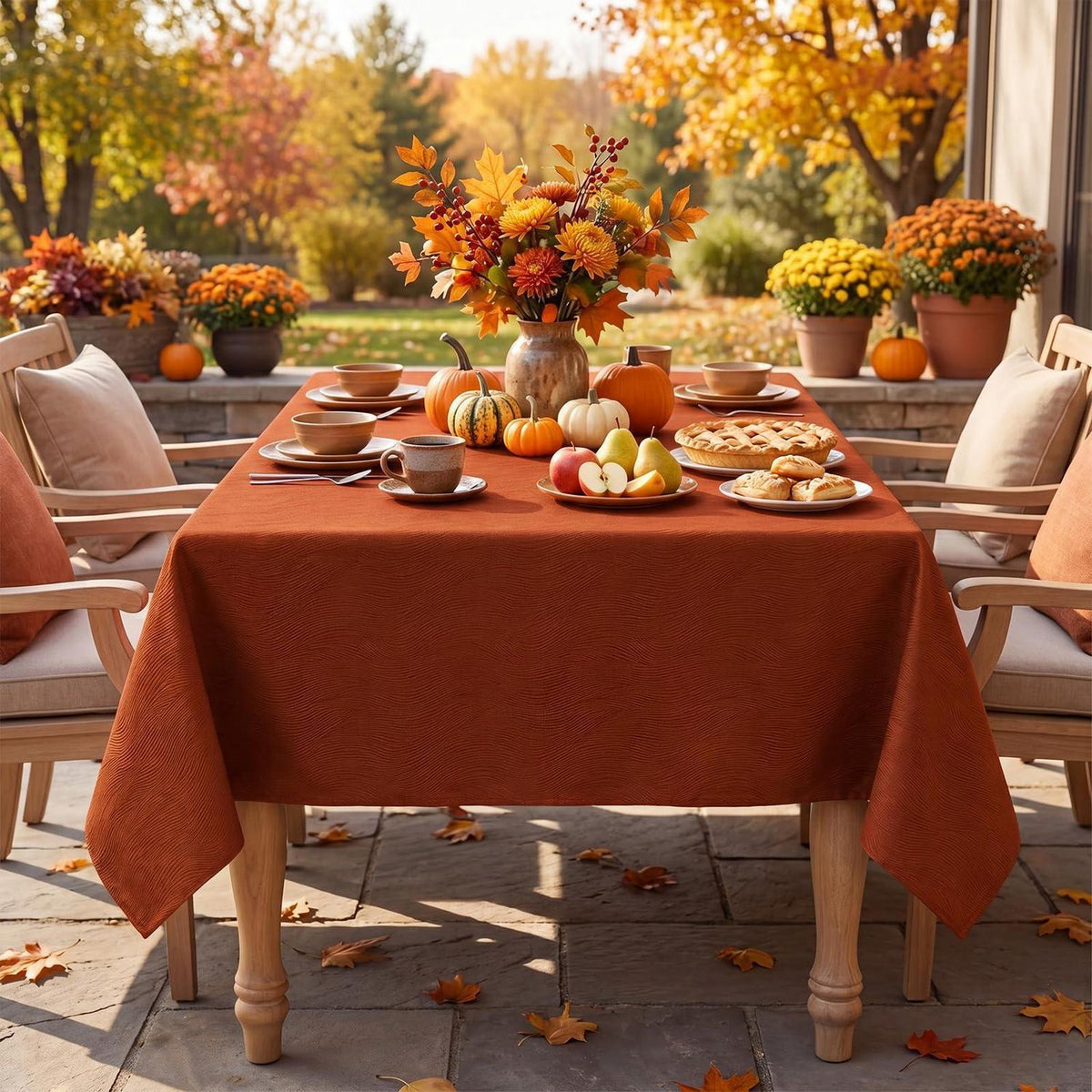 Herbst Tischdecke Jacquard, Rostrot, Rechteckig, Wasserabweisend