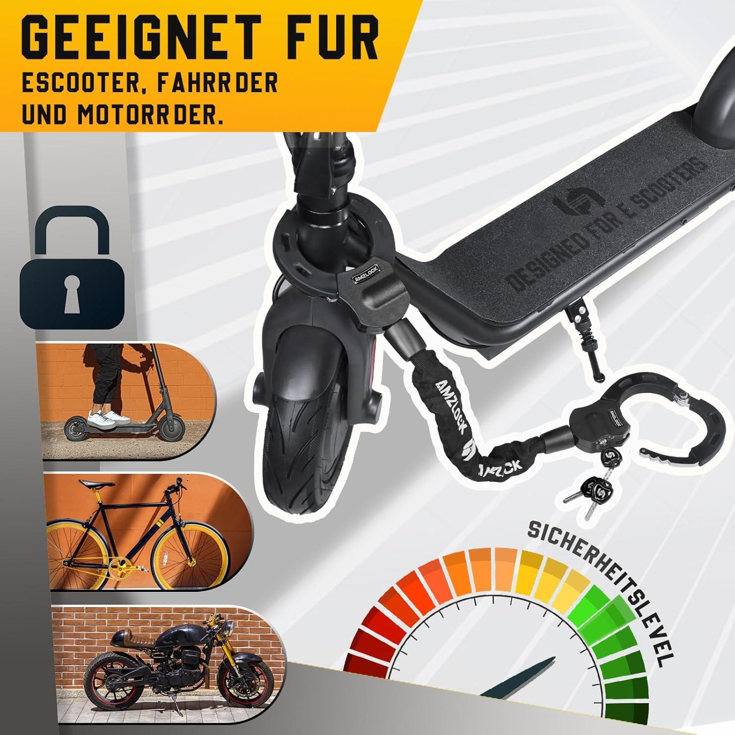 Hochsicherheits-E-Scooter Schloss + Tasche 8mm 75cm 3 Schlüssel