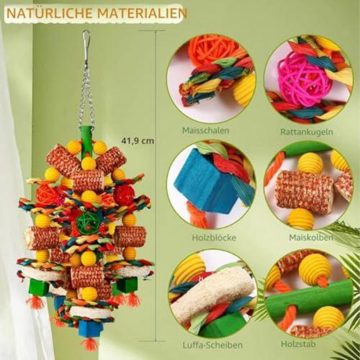 Kauspielzeug für Papageien – Natürlicher Maiskolben & Luffa