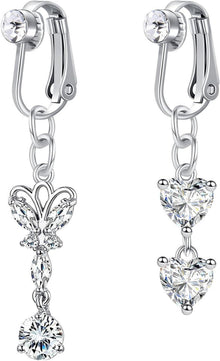 Fake Bauchnabelpiercing Set Herz Schmetterling Silber CZ