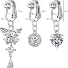 Clip-On Bauchnabelpiercing Set 3 Stück Silber CZ Anhänger