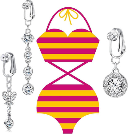 NIUSIMAN 3 Stück Fake Bauchnabelpiercing Chirurgenstahl Clip CZ Herz Schmetterling