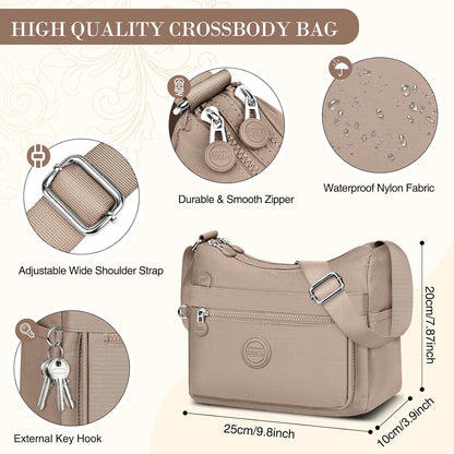 VOBUKE Umhängetasche Damen Mittelgroß Wasserdicht Nylon Crossbody Bag mit Vielen Fächern