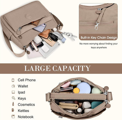 VOBUKE Umhängetasche Damen Mittelgroß Wasserdicht Nylon Crossbody Bag Fächer