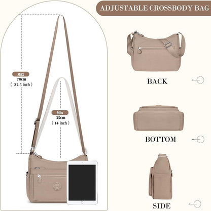 Umhängetasche Damen Mittelgroß Wasserdicht Nylon Crossbody Bag Fächer