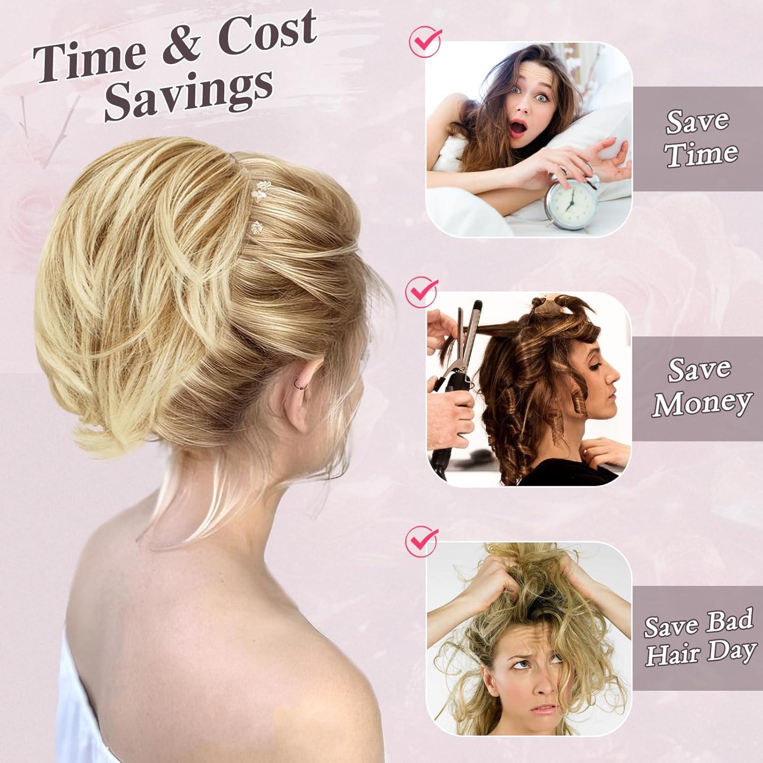 Synthetisches Haarteil mit Kordelzug Blond Gemischt 20cm - Damen Dutt Haarteil Kurzer Pferdeschwanz Scrunchie