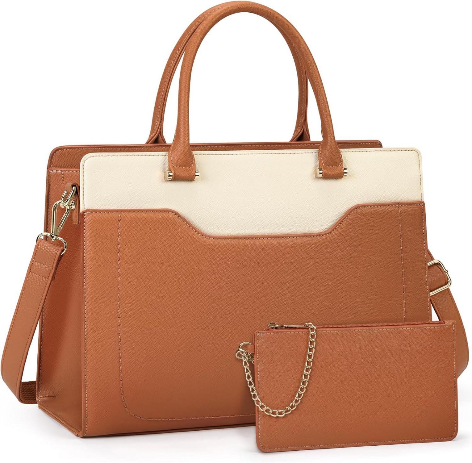 Arbeitstasche Damen 15.6 Zoll PU Leder Laptoptasche Wasserdicht Braun
