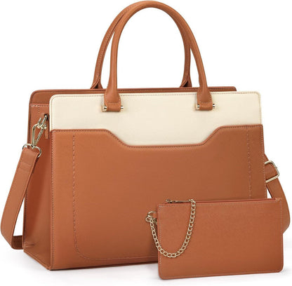 Arbeitstasche Damen 15.6 Zoll PU Leder Laptoptasche Wasserdicht Braun