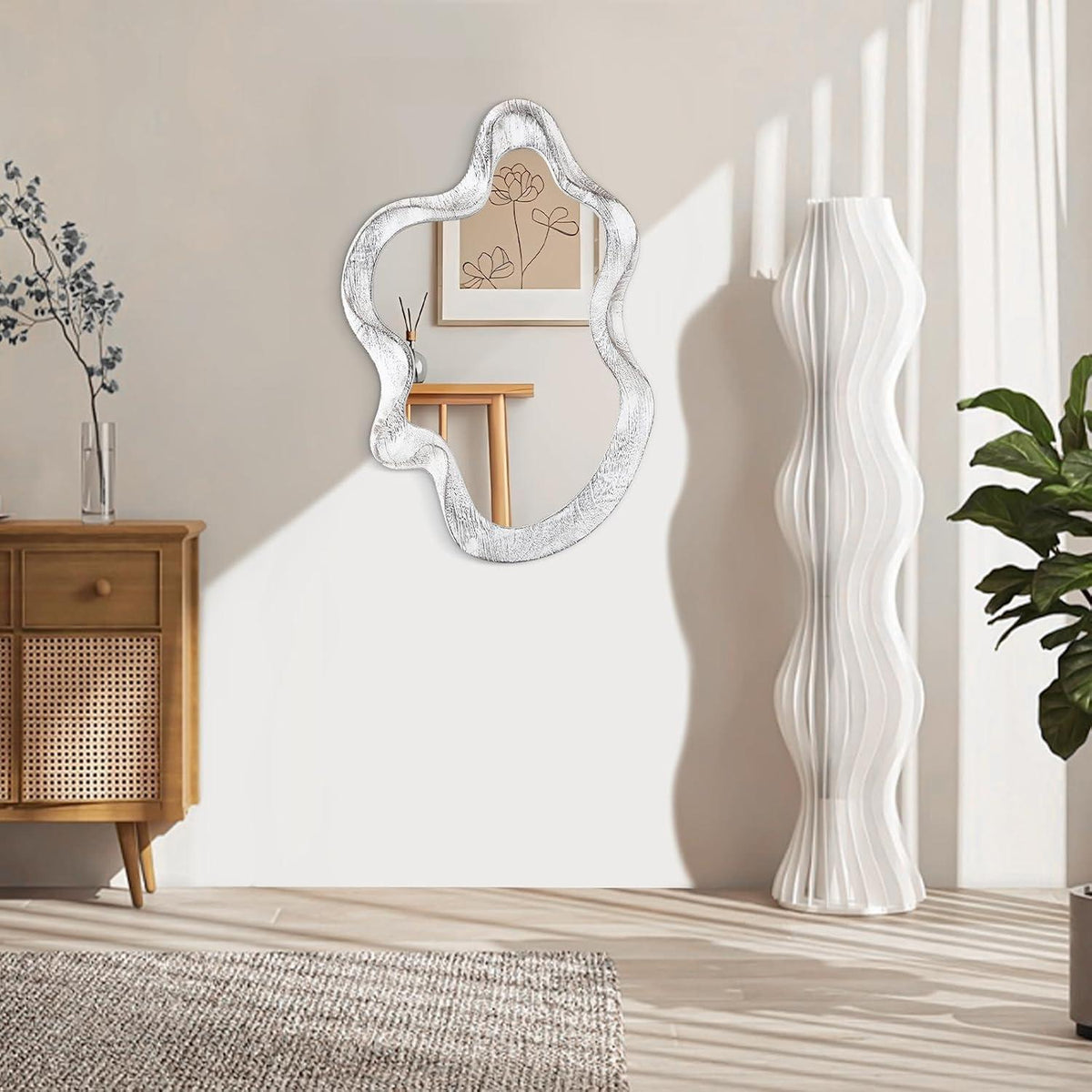 Asymmetrischer Wandspiegel mit Holzrahmen – Moderner Wolkenspiegel 55x37cm