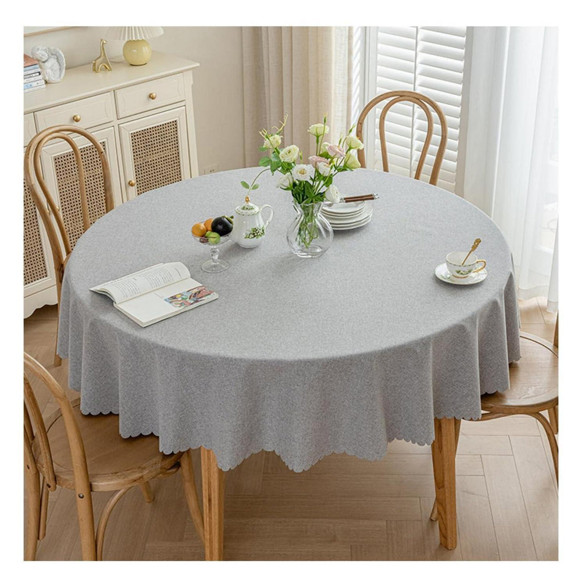 Runde Tischdecke wasserdicht, hellgrau, 280 cm – Fleckabweisend & Elegant