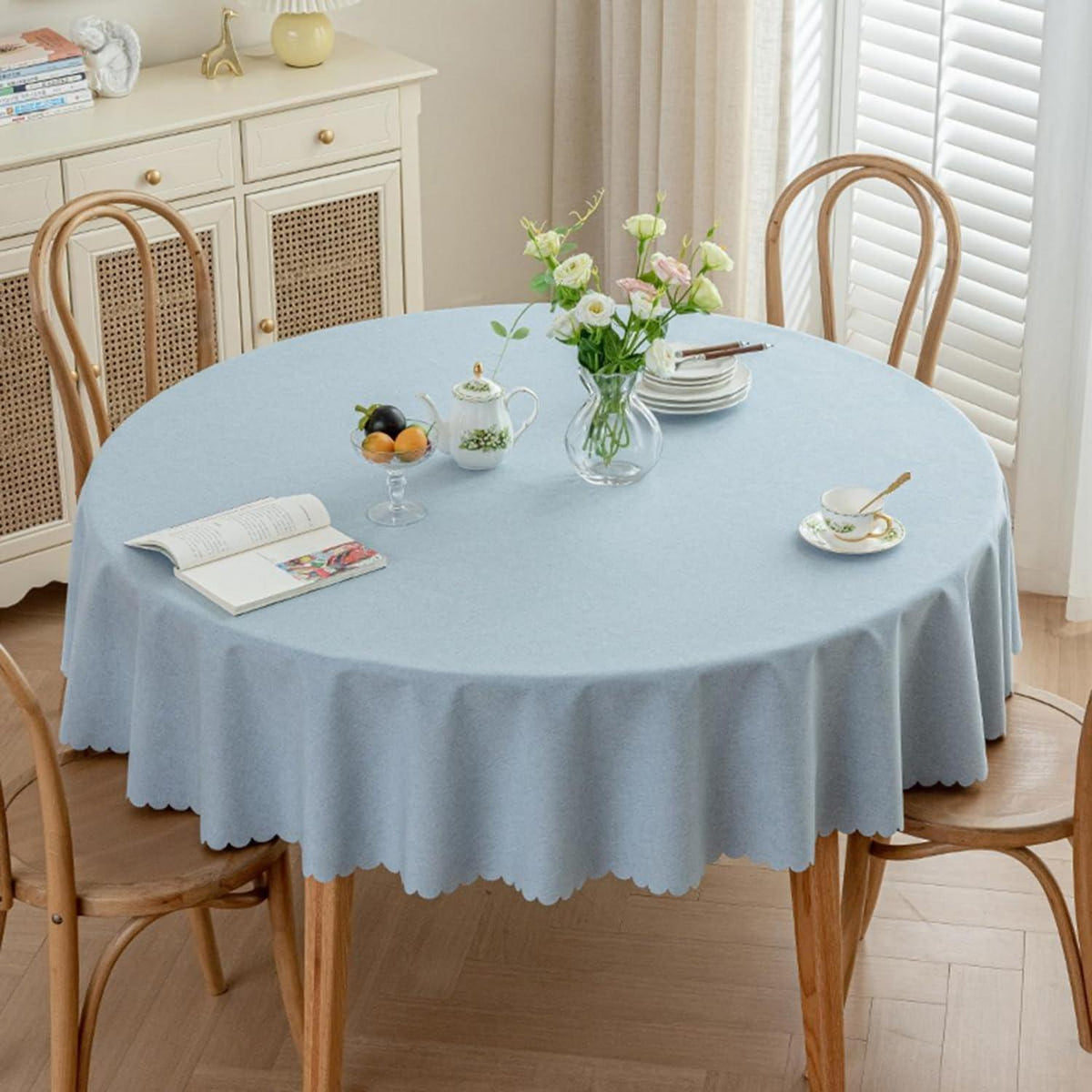Runde Tischdecke wasserdicht, hellblau, 280 cm – Fleckabweisend & Elegant