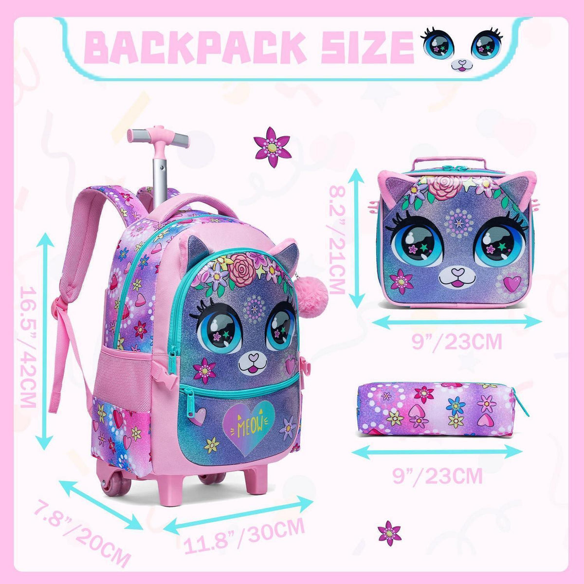 Schulrucksack Trolley Mädchen 7 Jahre Katzen B-flower
