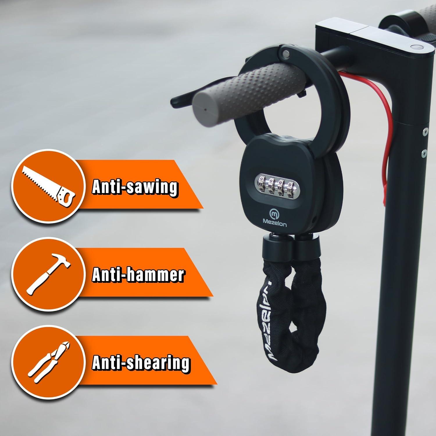 E Scooter Zahlenschloss 8mm Kette | Hochsicherheitsschloss Schwarz