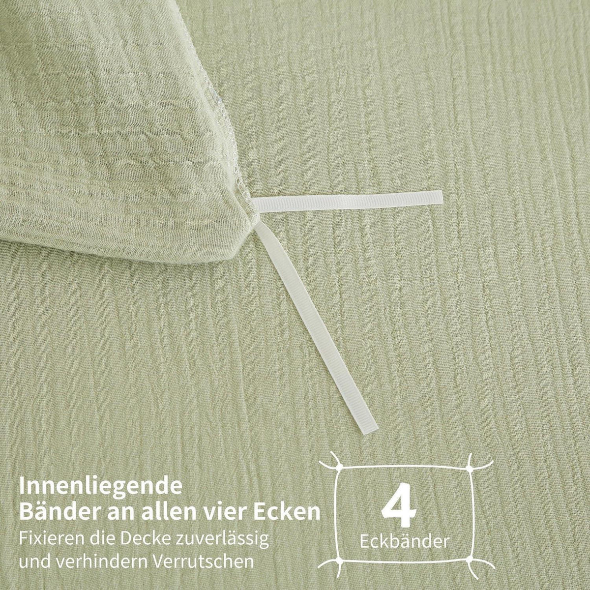 Doppelte Muslin Bettwäsche 200x220 Grün – Weiche Baumwolle Bettwäsche Set