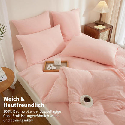 Doppelte Muslin Bettwäsche Rosa 200x220 - Weich & Atmungsaktiv
