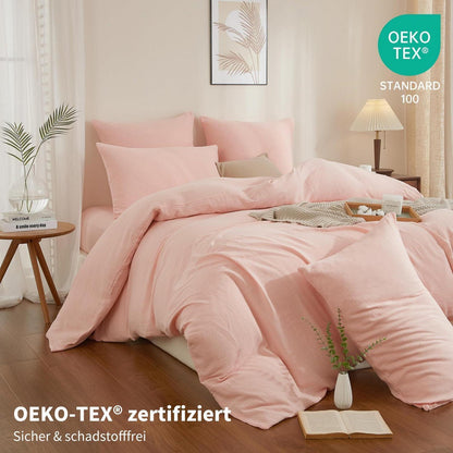 Doppelte Muslin Bettwäsche Rosa 155x220 cm - 3-teilig