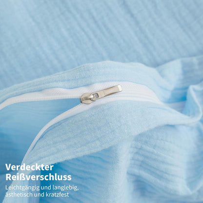 Doppelte Muslin Bettwäsche 220x240 Blau – Weich & Atmungsaktiv