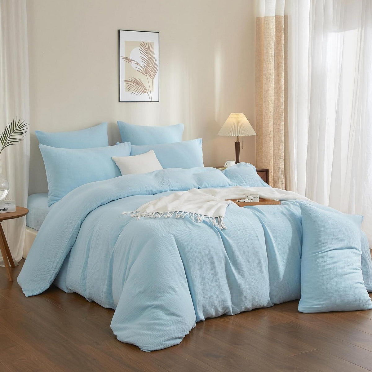 Doppelte Muslin Bettwäsche 200x220 Blau – Weiche Baumwolle Bettwäsche Set
