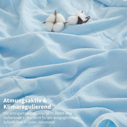 Doppelte Muslin Bettwäsche 200x220 Blau – Weiche Baumwolle Bettwäsche Set