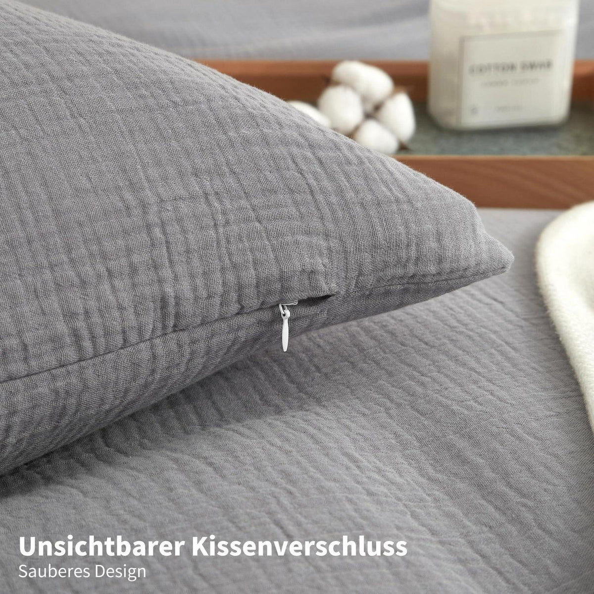 Doppelte Muslin Bettwäsche 200x220 Grau – Weich & Atmungsaktiv