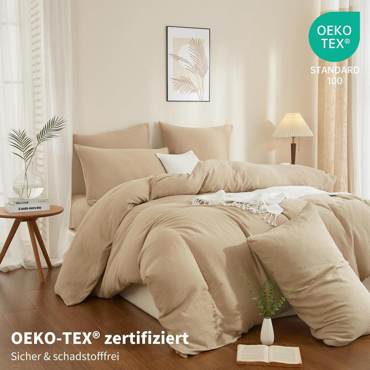 Doppelte Muslin Bettwäsche 200x200 Khaki Beige – 3-teilig