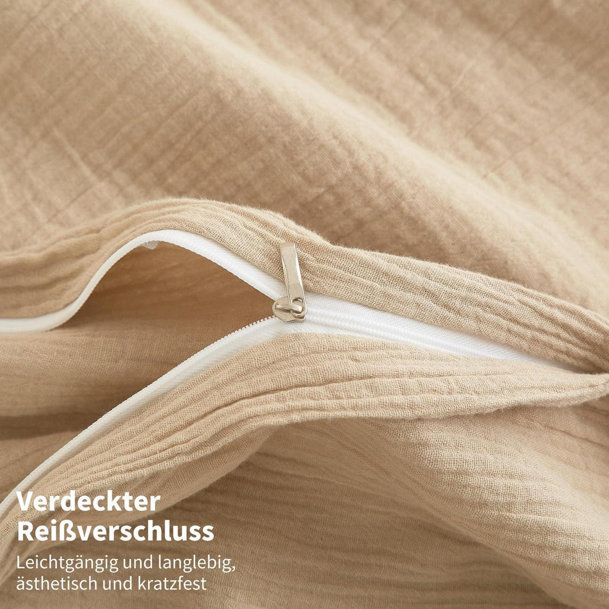 Doppelte Muslin Bettwäsche 200x200 Khaki Beige – 3-teilig