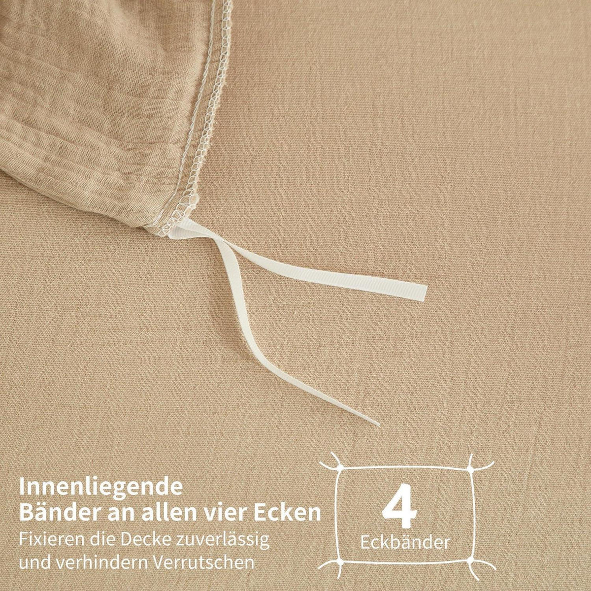 Doppelte Muslin Bettwäsche 200x200 Khaki Beige – 3-teilig