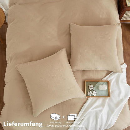 Doppelte Muslin Bettwäsche 200x200 Khaki Beige – 3-teilig