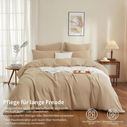 Doppelte Muslin Bettwäsche 200x200 Khaki Beige – 3-teilig