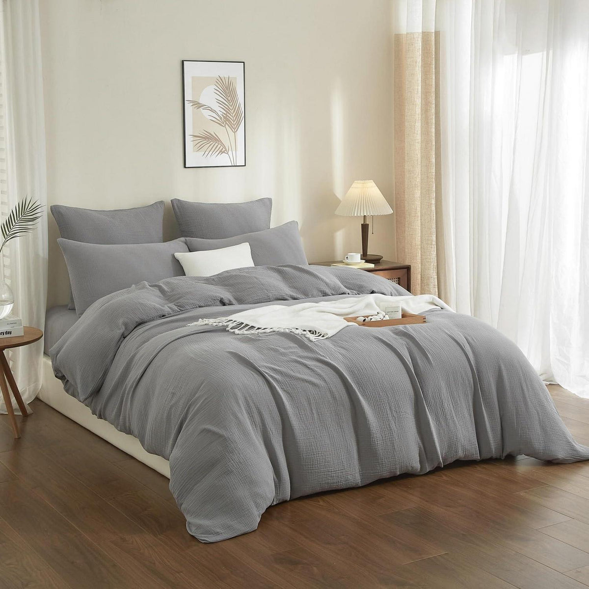 Doppelte Muslin Bettwäsche Grau Anthrazit 155x220 cm - 3-teilig