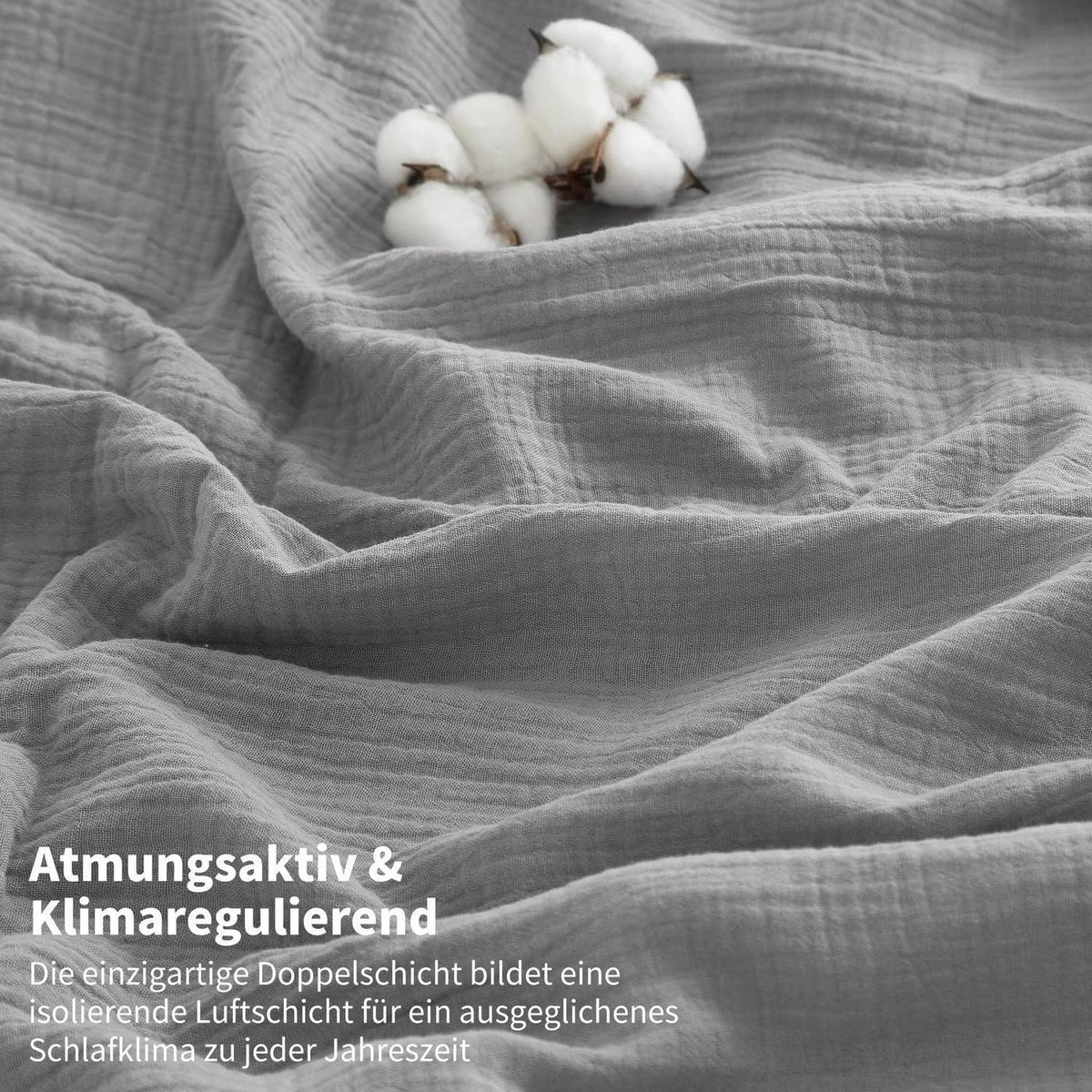 Doppelte Muslin Bettwäsche Grau Anthrazit 155x220 cm - 3-teilig