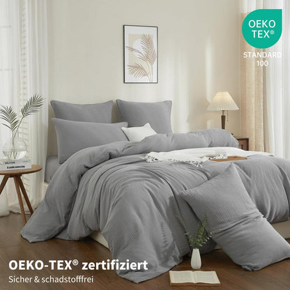 Doppelte Muslin Bettwäsche Grau Anthrazit 155x220 cm - 3-teilig