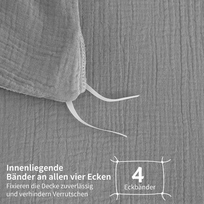 Doppelte Muslin Bettwäsche Grau Anthrazit 155x220 cm - 3-teilig