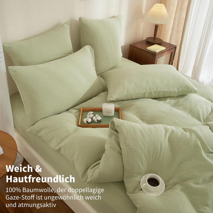 Doppelte Muslin Bettwäsche Grün 155x220 cm - 3-teilig