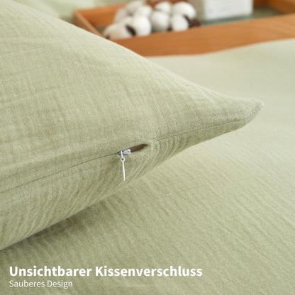 Doppelte Muslin Bettwäsche Grün 155x220 cm - 3-teilig