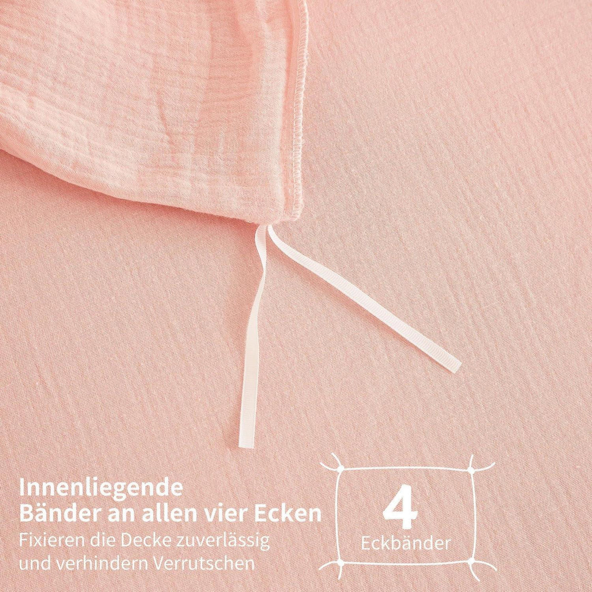Doppelte Muslin Bettwäsche Rosa 220x240 - Weich & Atmungsaktiv