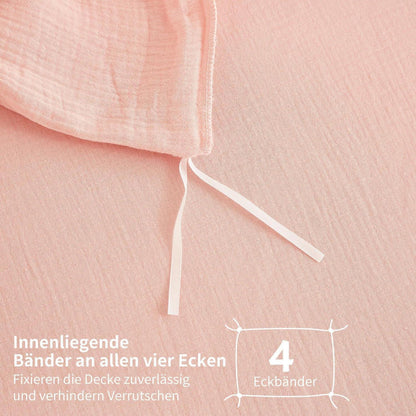 Doppelte Muslin Bettwäsche Rosa 220x240 - Weich & Atmungsaktiv