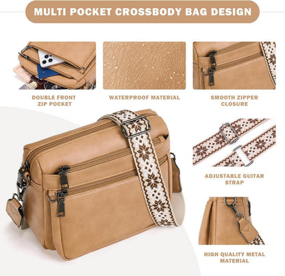 Damen Umhängetasche Mittelgroß Vegan Leder 20x22x8,5cm Bunt