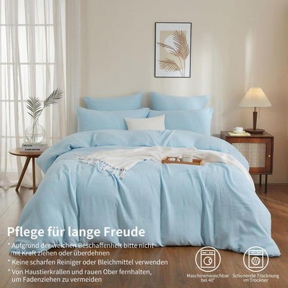 Doppelte Muslin Bettwäsche 200x200 Blau – Weich & Atmungsaktiv