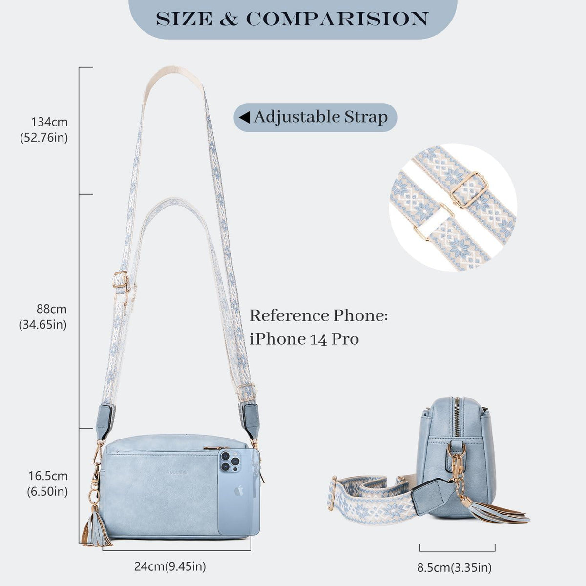 Damen Vegan Leder Umhängetasche Crossbody Schultertasche Blau