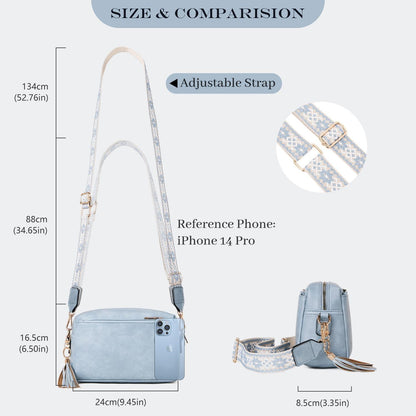 Damen Vegan Leder Umhängetasche Crossbody Schultertasche Blau