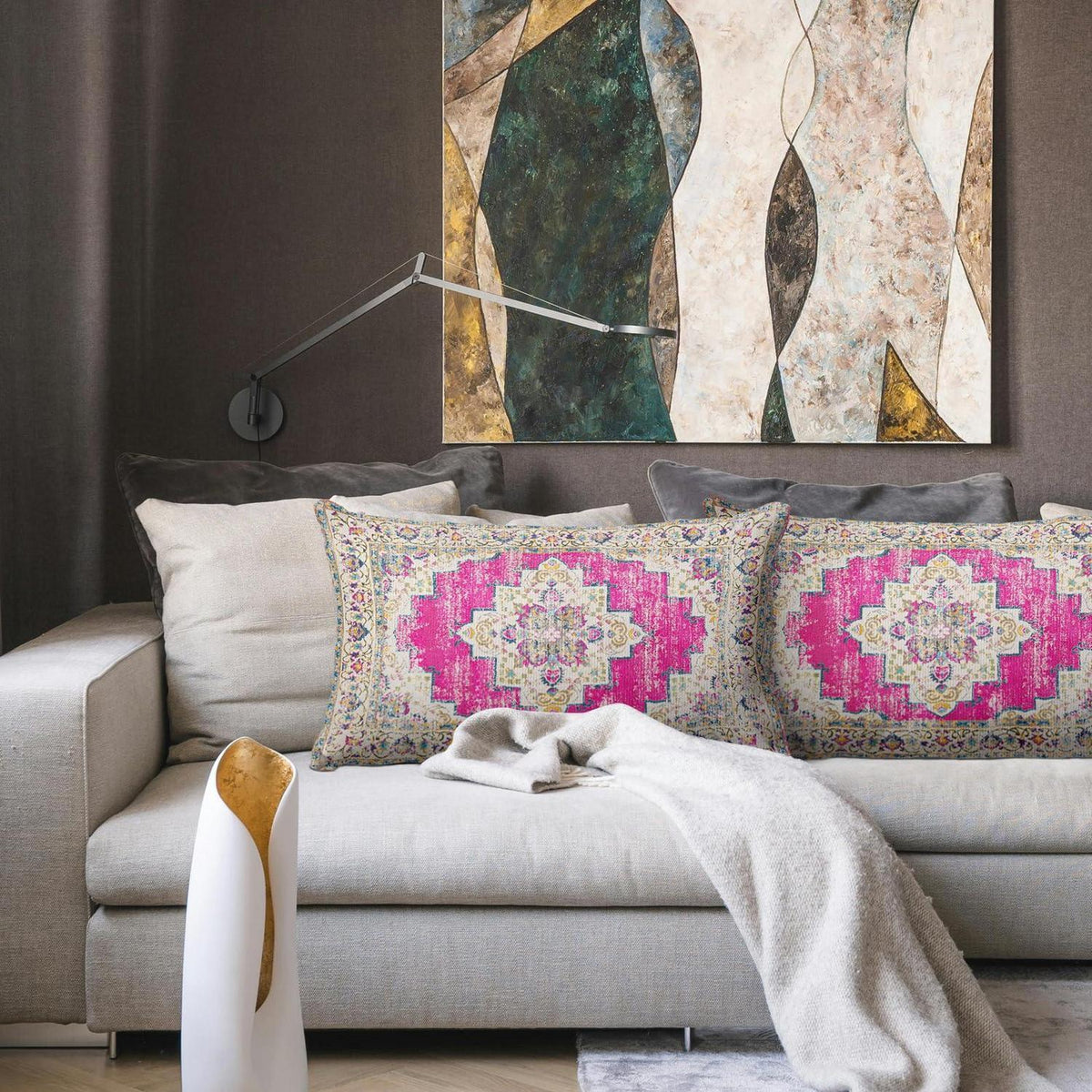 Boho Kissenbezüge 2er Set Magenta – Vintage Design 30x50 cm