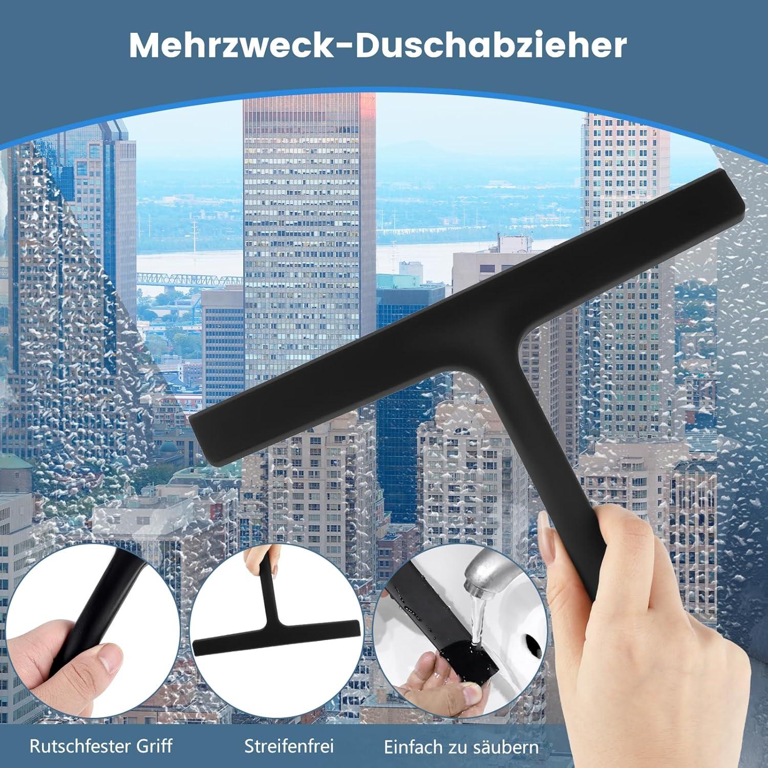Duschabzieher Schwarz Silikon 11 Zoll mit Halterung für Bad Spiegel Fliesen