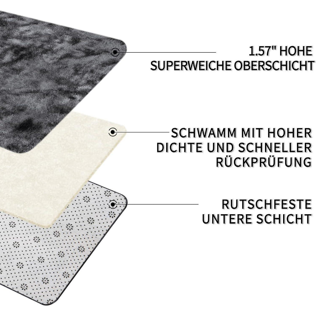 Grauer Hochflor Teppich 275x370 cm – Flauschiger Wohnzimmerteppich