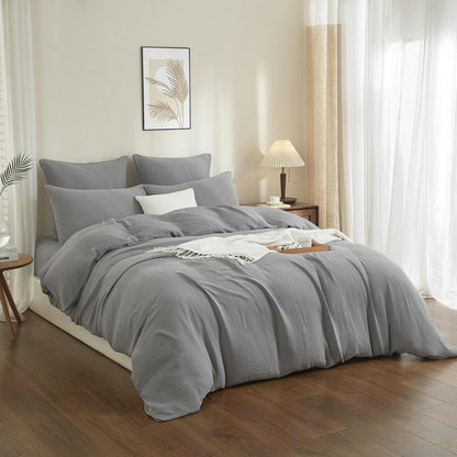 Doppelte Muslin Bettwäsche 220x240 Grau – 3-teilig & Atmungsaktiv