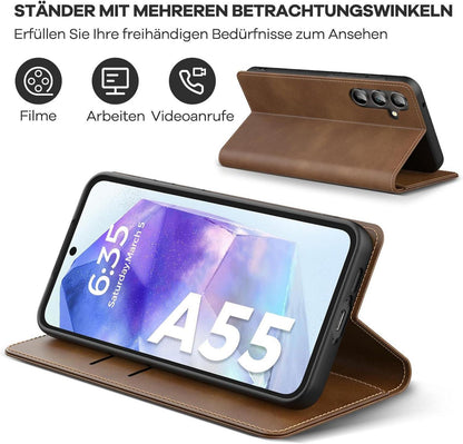 Handyhülle Samsung Galaxy A55 5G RFID Schutz Leder Klapphülle Hellbraun
