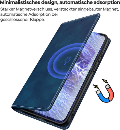 Peakally Samsung Galaxy A55 5G Hülle - Dunkelblaue Leder Klapphülle RFID-Schutz