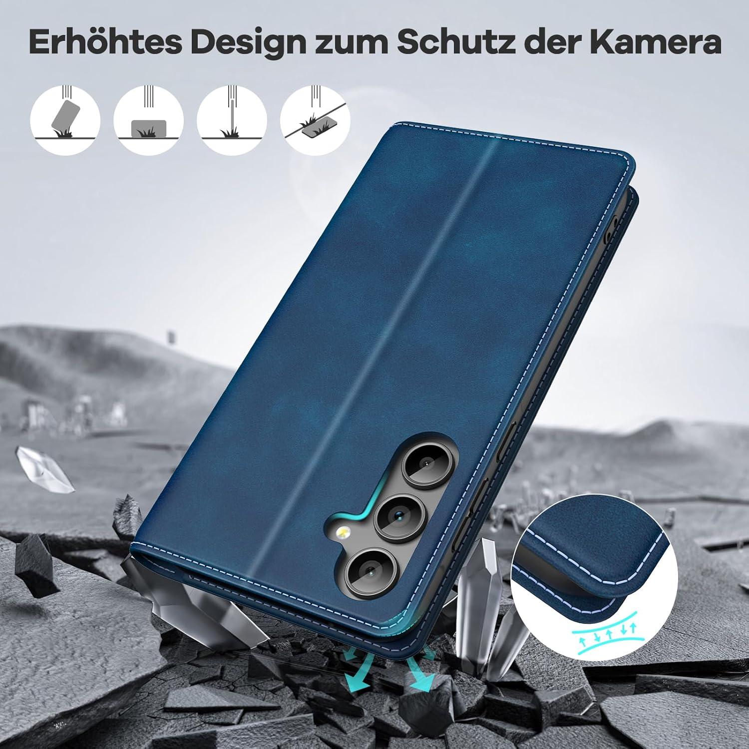 Peakally Samsung Galaxy A55 5G Hülle - Dunkelblaue Leder Klapphülle RFID-Schutz